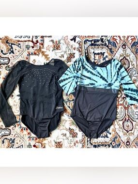 Justice Leotard Bundle Black Blue Gymnastics Sheet Size 12/14 Large